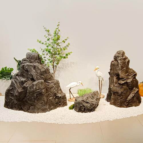 仿英德石CNQ玻璃窗钢黑山摆件鱼缸造石景石假山假石头雕塑橱装真
