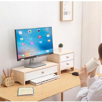 实木桌面显示器增高架带抽屉电脑屏幕增高办公桌工位置物架收纳柜
