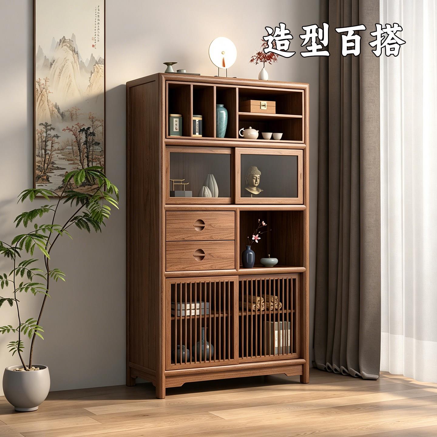博古架茶具展示柜书柜实木置物架储物餐柜新中式茶柜茶室多宝阁