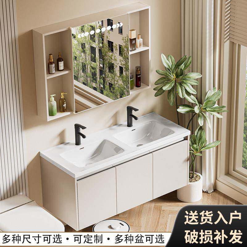 挂墙式浴室柜组合卫生间陶瓷洗手盆家用小户型洗脸盆左右盆双盆池