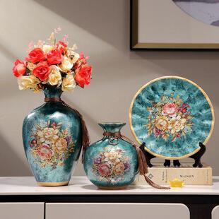 欧式美式复古陶瓷花瓶三件套电视柜酒柜创意玄关软装饰工艺品摆件