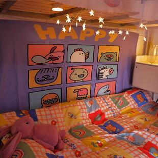 免打孔魔术贴背景布 学生床宿舍墙布房间装饰ins网红挂布挂毯