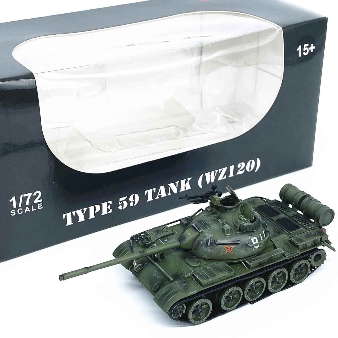 1:72我国59式坦克模型合金车身军绿涂装兵人免胶分色完成品摆件