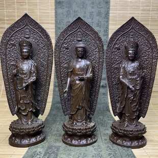 饰摆件如来观音佛 仿古合金藏式 三圣佛 西方三圣 复古家居装