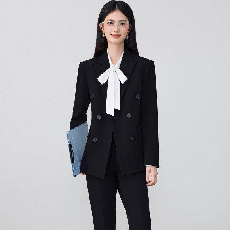 黑色西装套装女职业正装春秋小个子大学公考面试服装工作服西服秋