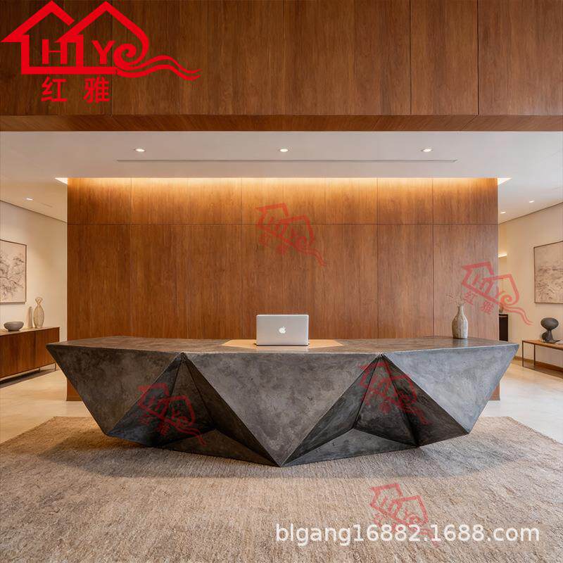 几何切面前台桌工业风接待台酒店办公大堂商业空间创意迎宾前台