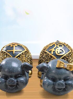 树脂工艺品欧式蓝色中号幸福猪摆件 创意客厅电视柜家居装饰品
