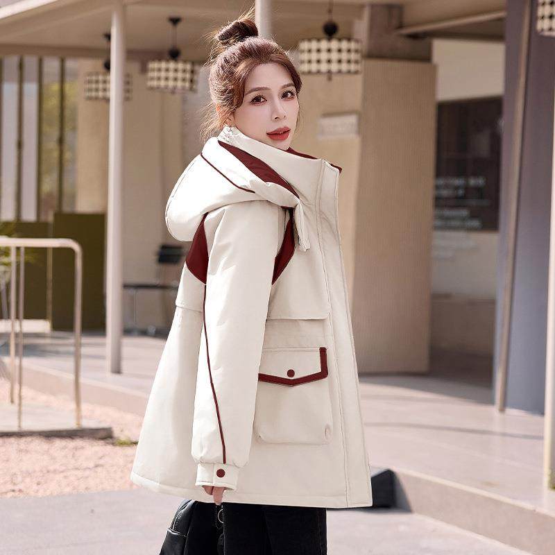 设计感撞色羽绒服中长款年连帽女派克服韩版新保暖ZYI252F款羽绒