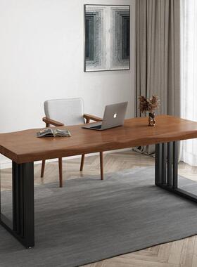 木电脑桌简约代铁实艺办公桌家用台会式书66790桌议桌复古写字桌