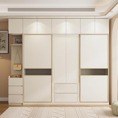 奶油风实木推拉门衣柜家用卧室衣柜挂衣区多收纳柜分段式大衣橱