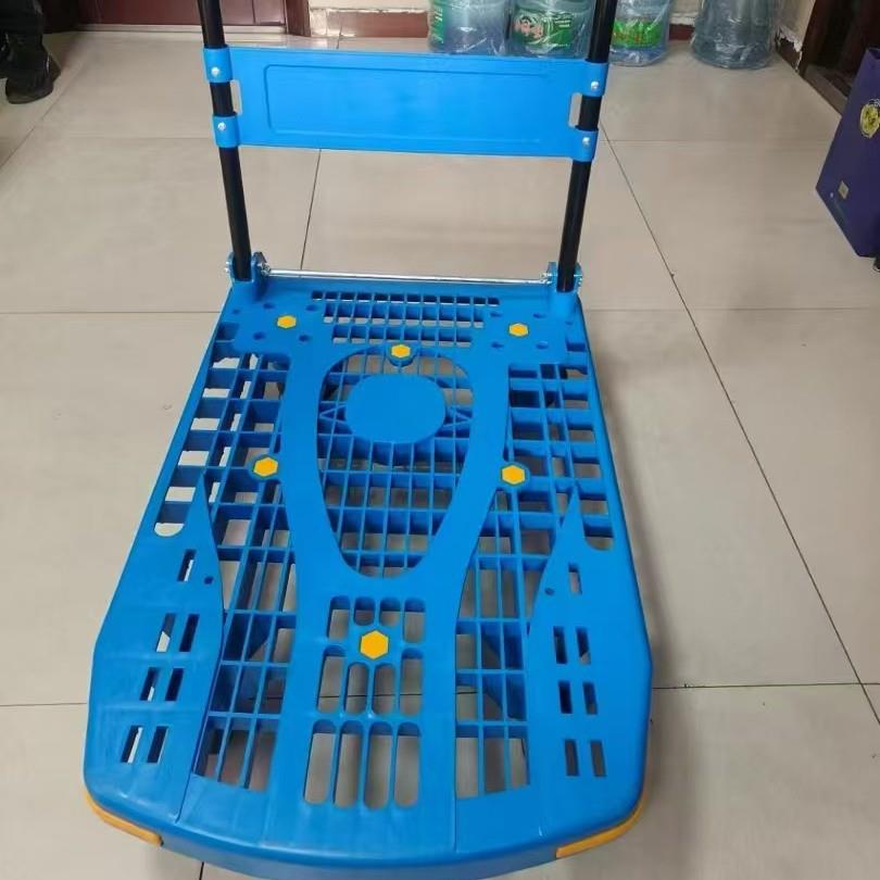 五金工具车拉货小推车镂空平板车折叠全塑静音一体成型拉货手推车