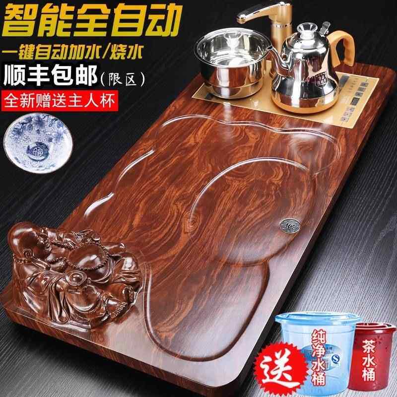 高档实木茶盘家用一体覆古茶海电磁炉茶台功夫茶具茶托 托盘自动