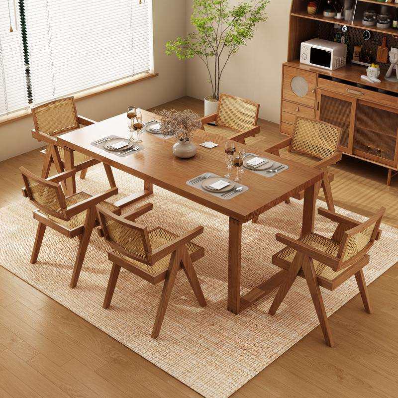 北欧莫比恩纯实木餐桌小户型简约美式白蜡木长方形书桌椅组合家用