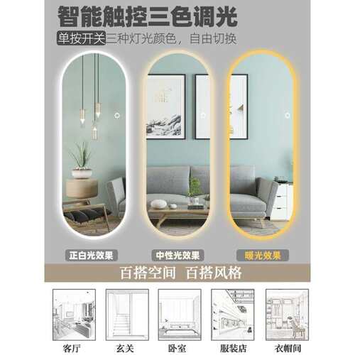 l椭圆形智能全衣身穿衣镜ed带灯试异形发客两头圆穿厅镜子装饰理