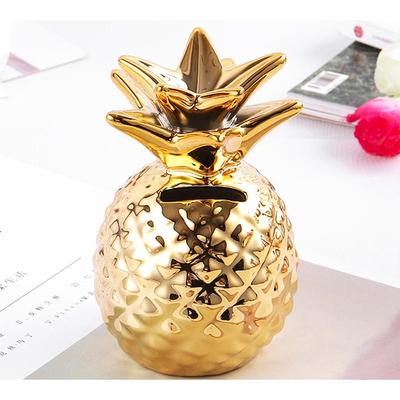 高档欧钱式ins存罐陶可瓷菠萝凤梨储蓄罐金色家居爱生摆日礼物创