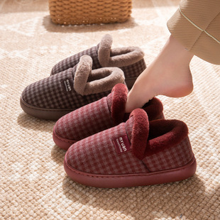 男士 加绒加厚保暖防滑情侣居家外穿毛毛包跟棉拖鞋 女冬季 老人棉鞋