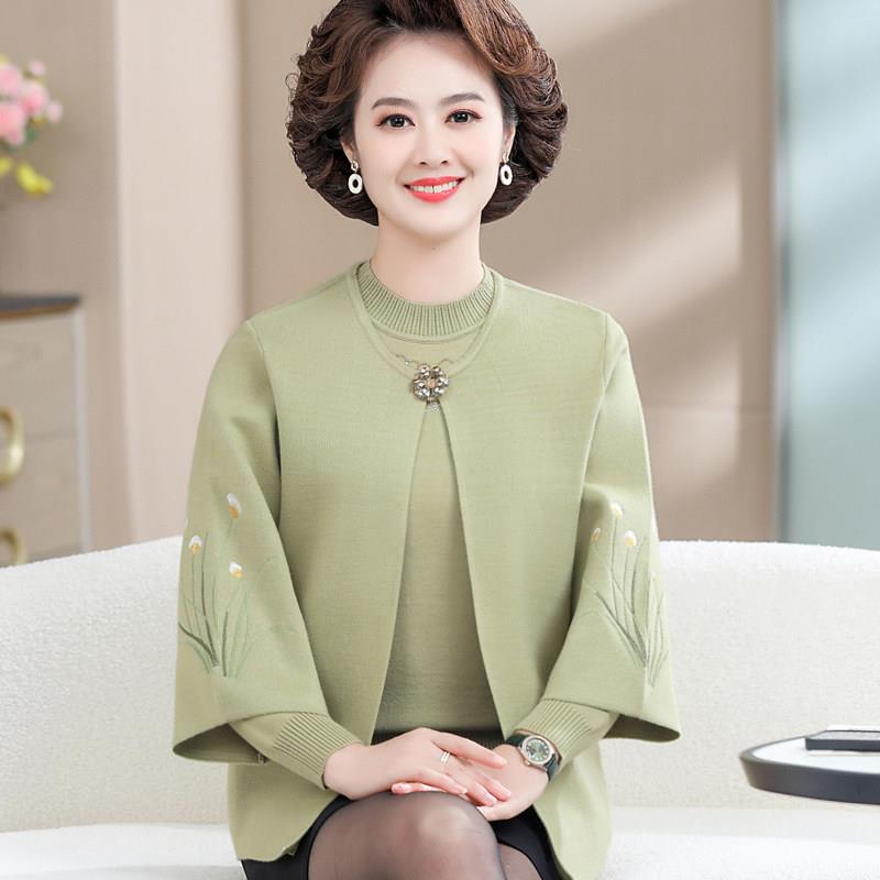妈妈款秋装洋气两件套装中年女羊毛衣针织衫开衫中老年人春秋外套