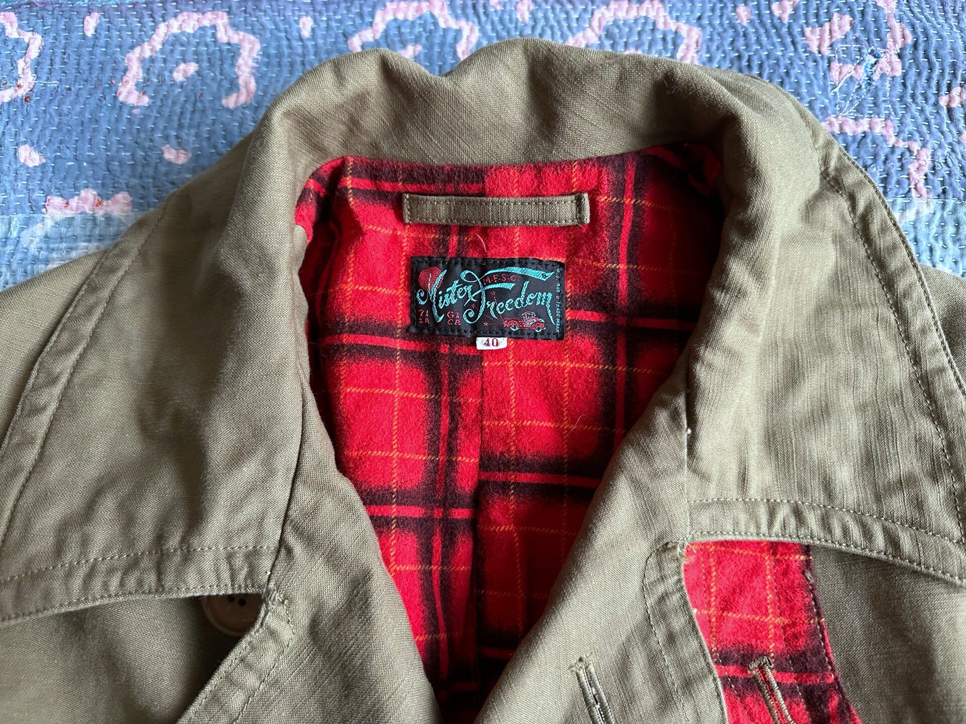 Mister Freedom Double-Breasted Olive Coat — detail