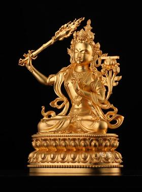 正品文殊菩萨古法贴金铜佛像南金箔镀金家居摆放紫可定京金纯可定