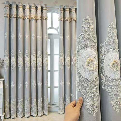 全遮光简约双层窗帘布纱一体成品客厅卧室浮雕绣花遮光窗帘