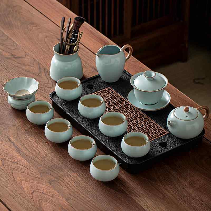高档汝茶具装中款式陶瓷功夫泡茶壶茶杯茶套盘家用窑办公室新茶道