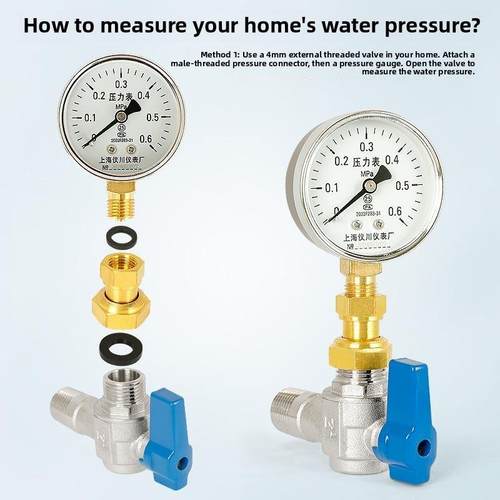 家用水压测压接头全铜4分免生料带接角阀淋浴管M14螺纹压力表配件