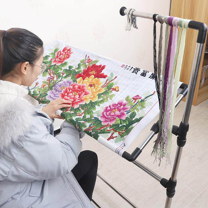 不锈钢加厚十字绣架家用绣架大号可调绣花架立式绣架刺绣架子发