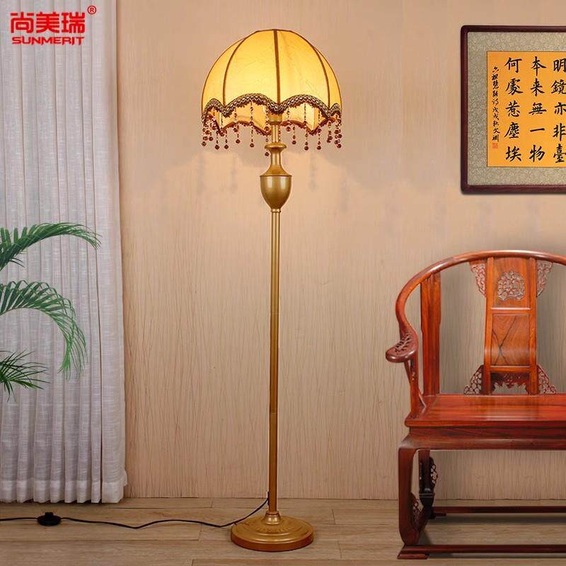 式落地灯客厅美式乡红村落地台灯欧109立式棕书房卧室床头中式酒