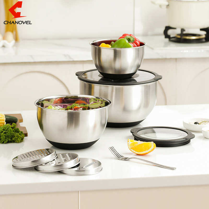 沙拉碗硅胶底防滑带透明盖烘焙沙拉盆套装不锈钢多用打蛋盆,餐饮具,盆,淘宝优惠券,粉丝福利购,淘宝优惠卷