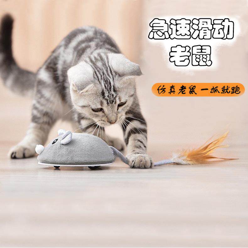 跨境猫咪玩具电动小老鼠自嗨解闷羽毛逗猫棒自动充电智能宠物用品