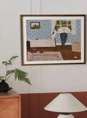 北欧ins饭厅卧室小众覆古插画 画原木风挂画 画电表箱装饰画 画配