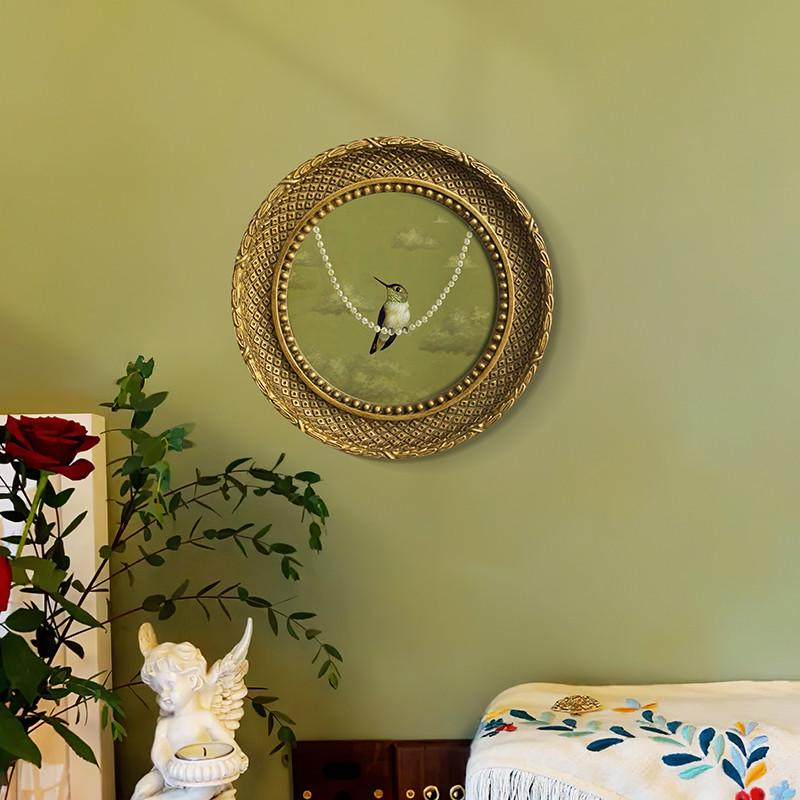 美式小众挂画复古艺术壁画法式餐厅装饰画卧室壁画蜂鸟圆形墙画