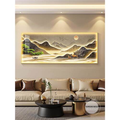 背靠金山led灯轻奢客厅装饰画沙发背景墙挂画壁画简约现代高级感