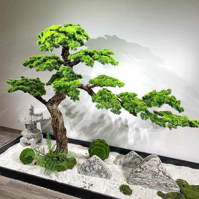 仿真迎客松罗汉松造景摆件仿真松树美人松新中式室内景观装饰绿植