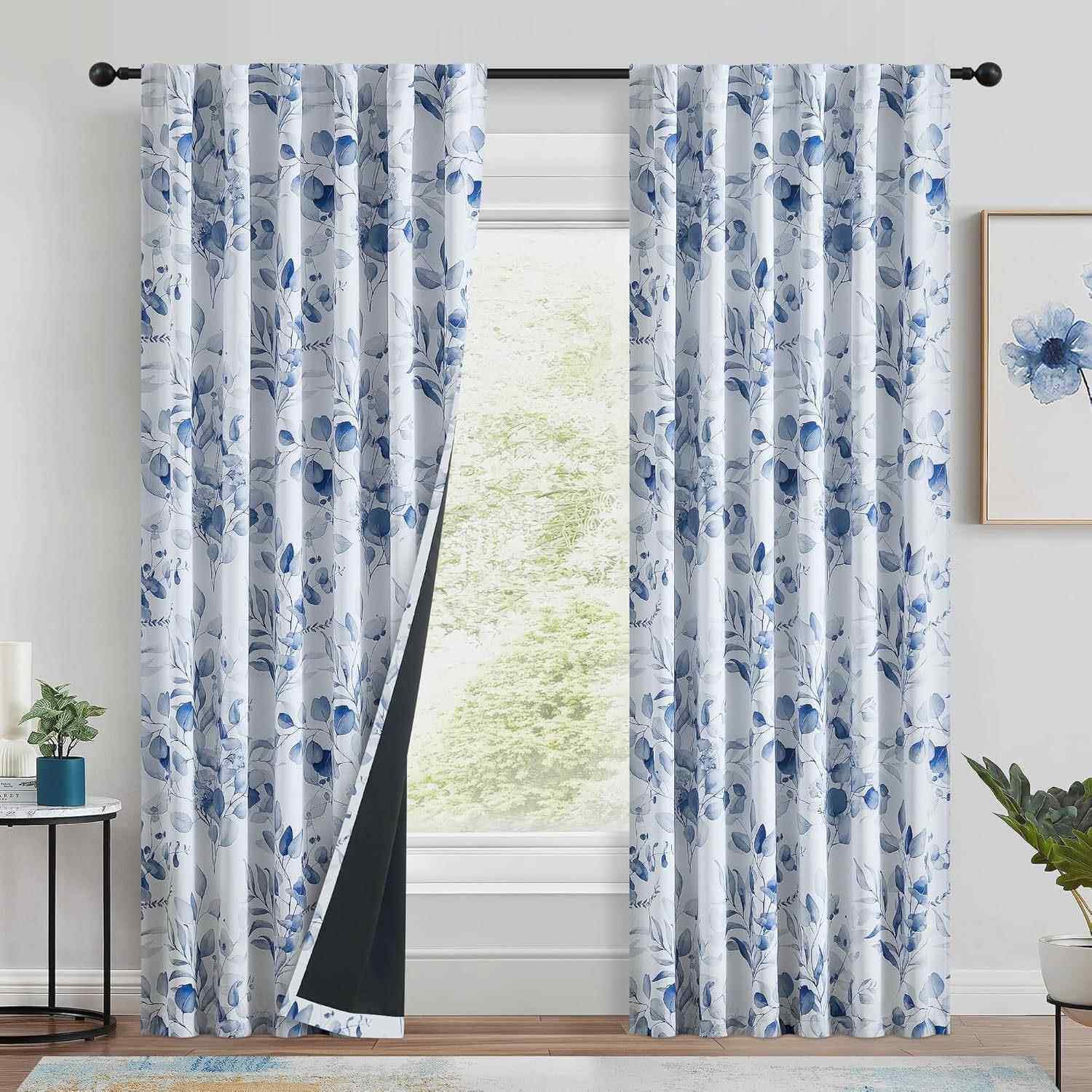 2PC新款花色遮光布窗帘客厅卧室装饰窗帘个性装饰穿杆窗帘