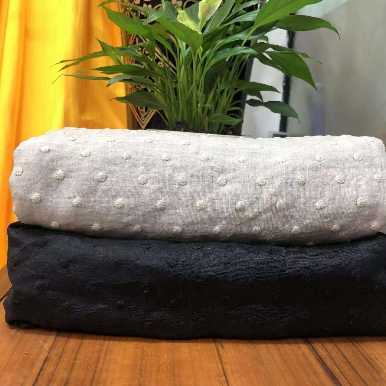 壹旧纯色超薄苎麻绣花布料布料裙子袍子夏季麻复古风格服装