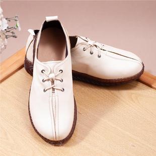 新款春秋款真皮牛皮软妈妈鞋平滑中年女鞋复底古手工深防口底休闲