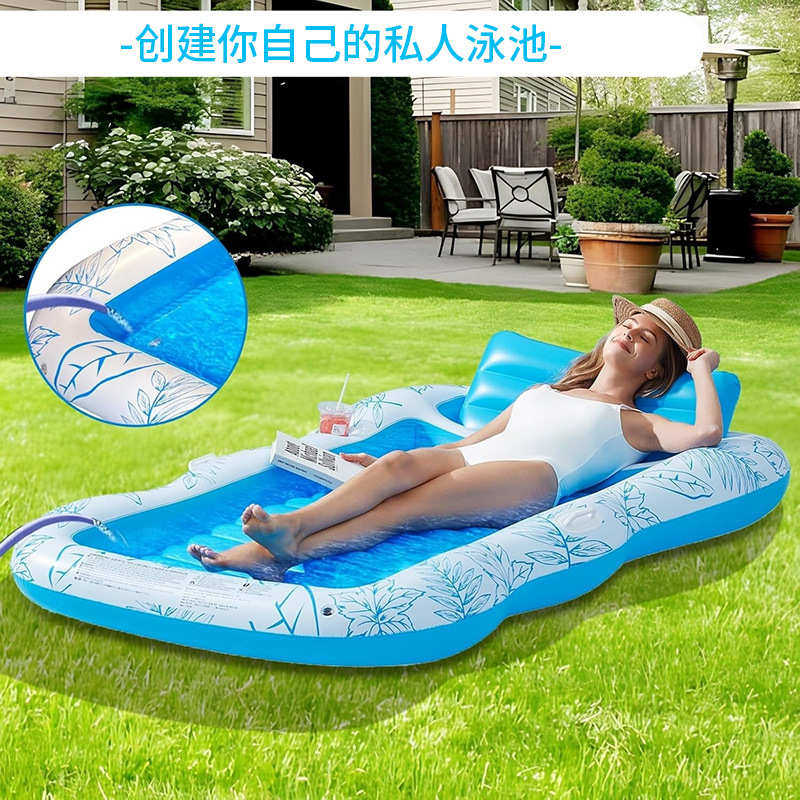 户外戏水运动日光浴水上浮排pvc加厚靠背带杯座双人充气浮床