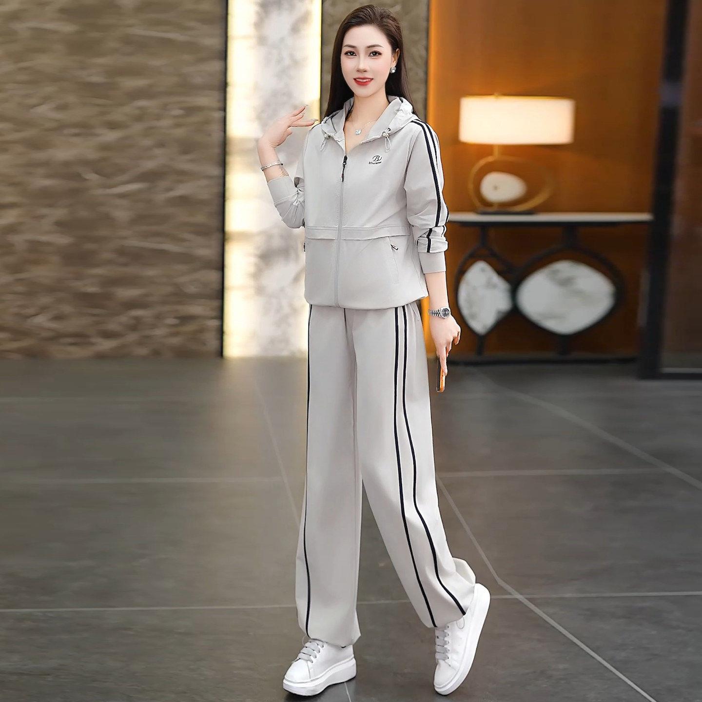 时尚连帽运动服套装女春秋2026新款拉链开衫长裤显瘦休闲两件套潮