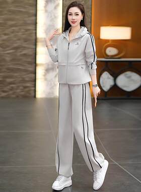 时尚连帽运动服套装女春秋2026新款拉链开衫长裤显瘦休闲两件套潮