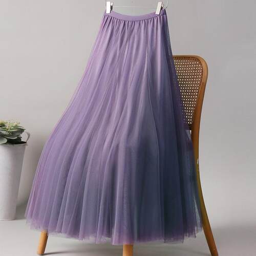 Mesh half skirt, women's purple square dance dress, high