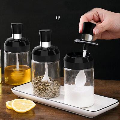 Export glass sealed spice jars, spoon and lid integrated spi