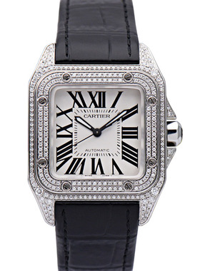 [9.8新]卡地亚山度士中号W20106X8后镶钻自动机械表