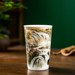 重工山水大容量茶杯国家级大师刘培竹手绘高端可乐啤酒杯家用送礼