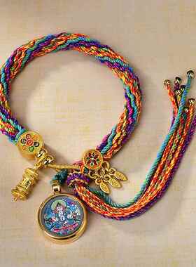 藏式手绳手工编织轮回手绳小唐卡手链绳唐卡财神绿度母扎基拉姆