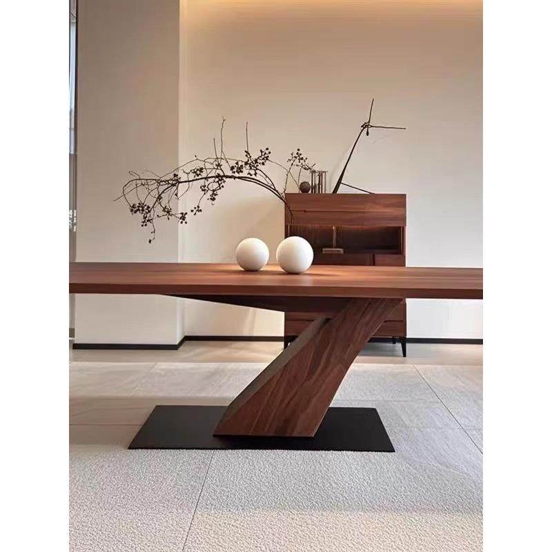 北欧中古风实木办公桌设计师个性家用书桌会客休闲茶桌原木餐桌