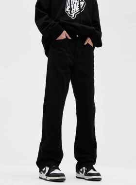 MADWITCH美式高街黑色直筒牛仔裤男潮牌复古简约vibe裤子显瘦长裤