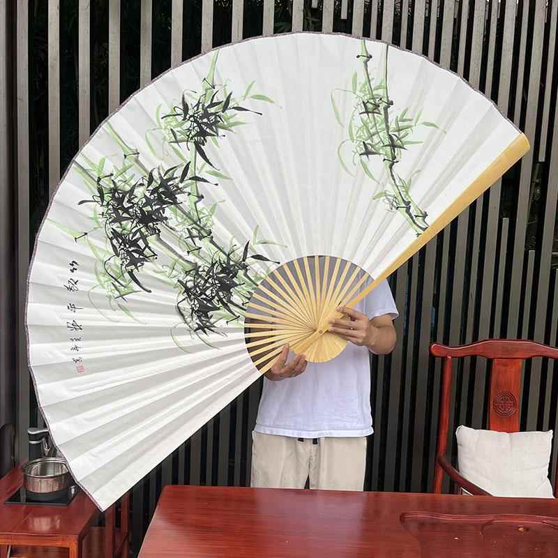 超大挂扇中式工艺折扇书房客厅装饰扇纯手绘竹画和平