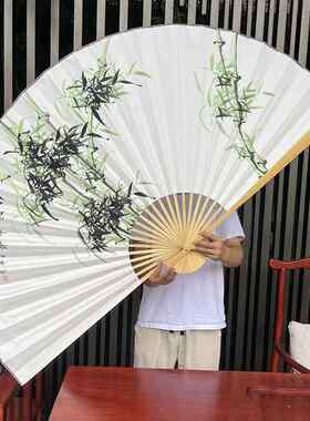 超大挂扇中式工艺折扇书房客厅装饰扇纯手绘竹画和平