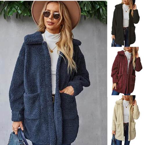 Double sided plush cardigan jacket plus size women's